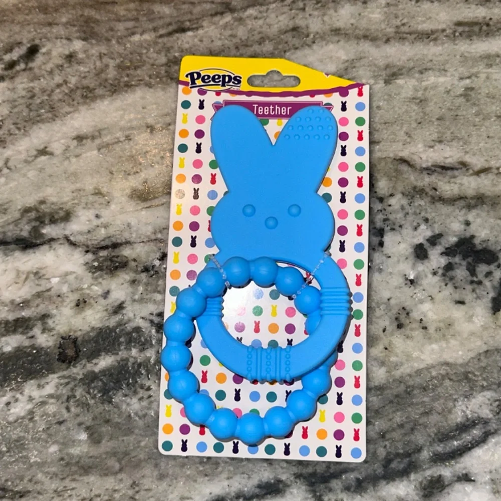 PEEPS Baby Bunny Rabbit Blue Set Includes Baby Hat, Bib, Booties & Teether NEW